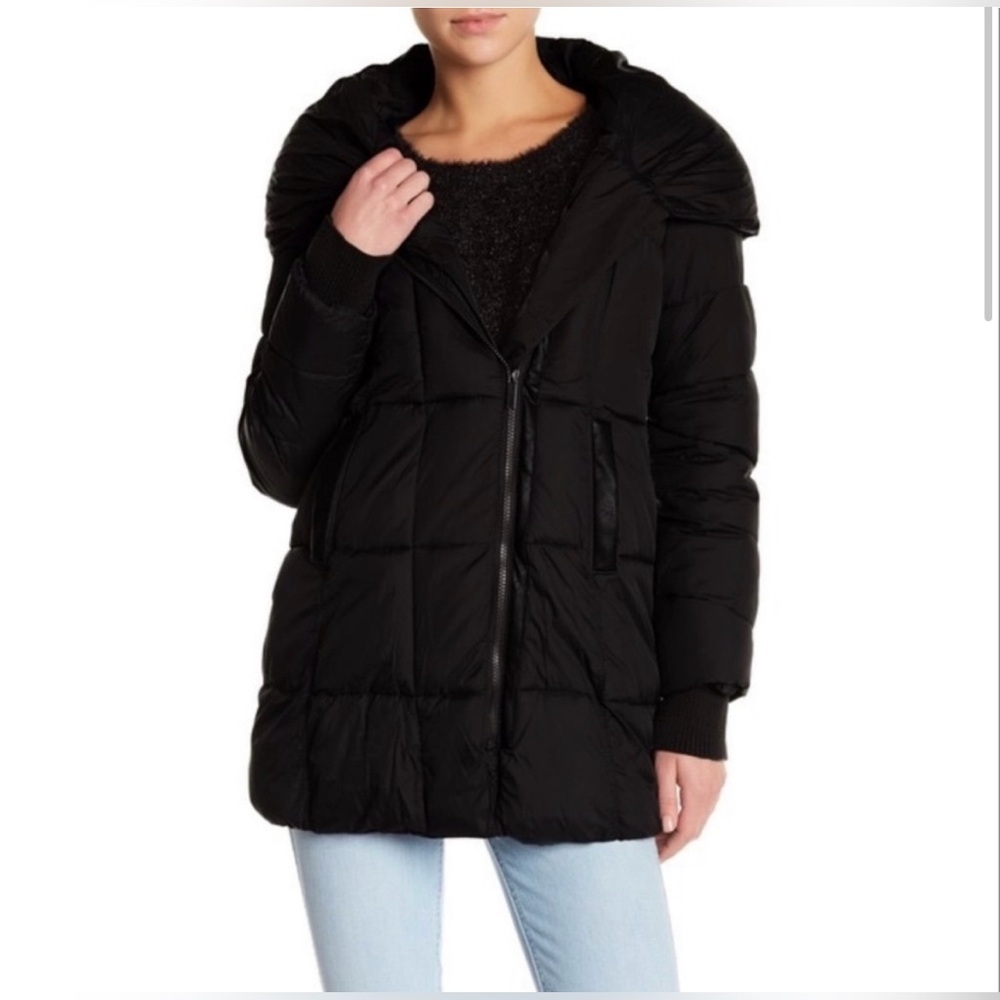 French Connection Black Mid length Women's Puffer Coat with Hood - Picture 2 of 14